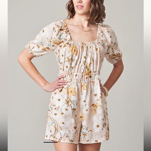 Spartina 449 Audrey Linen Romper Babbie's Store Poppies L - Picture 1 of 4